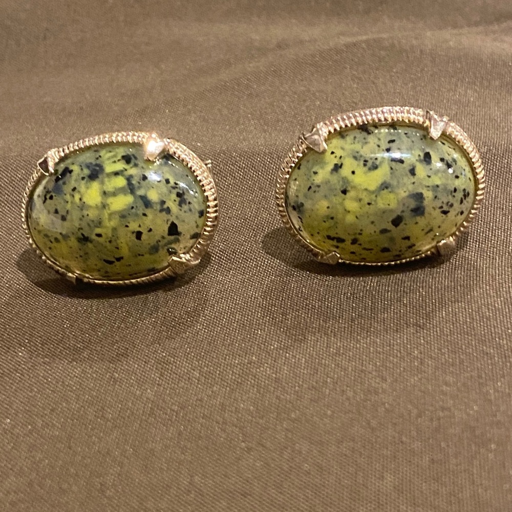 Vintage Green Stone Cufflinks set in Gold-tone